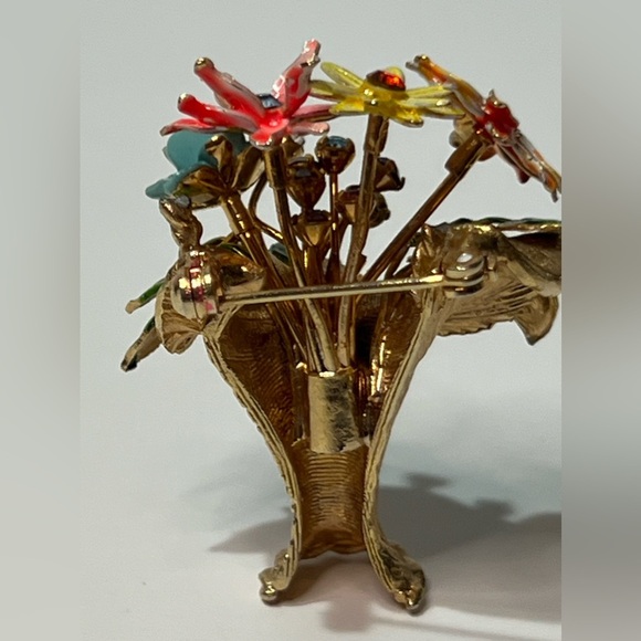 VTG Floral Bouquet Gold Tone Colorful Rhinestones Brooch Pin - Picture 11 of 13